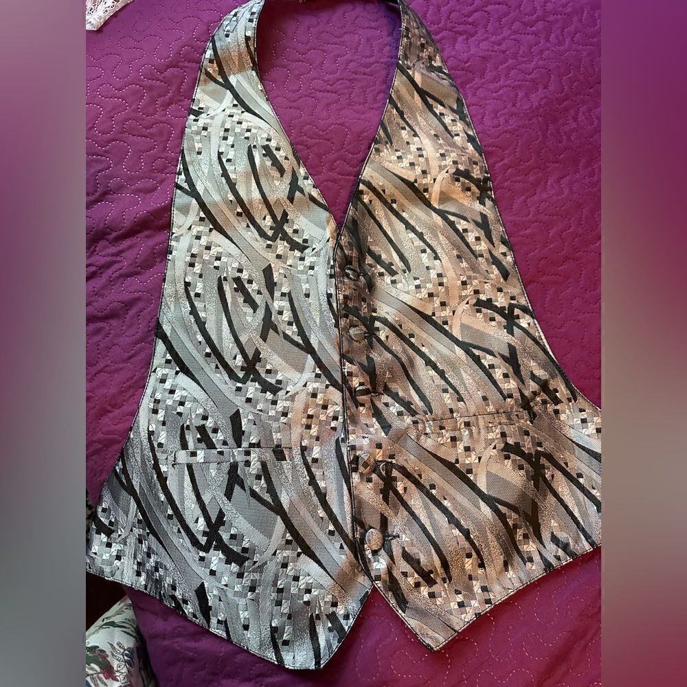 Tux beautiful gray/ silver / black vest S - med  adjustable at neck and waist